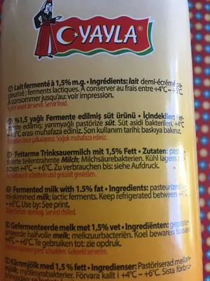 Lista de ingredientes del producto Lait fermenté Yayla 1 l