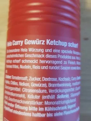 Lista de ingredientes del producto Curry Gewürz Ketchup scharf Hela 580 g