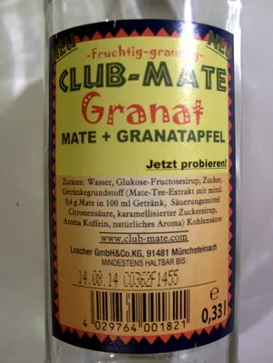 Lista de ingredientes del producto Club-Mate Loscher gmbh co kg 0,33 l