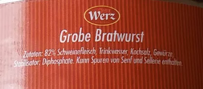 Lista de ingredientes del producto Grobe Bratwurst Werz 200g