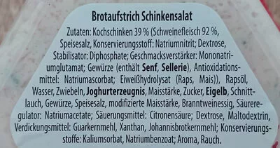 Lista de ingredientes del producto Brotaufstrich Schinkensalat Feinkost Popp 150 g