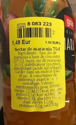 Lista de ingredientes del producto Maracuja Granini 0.75l