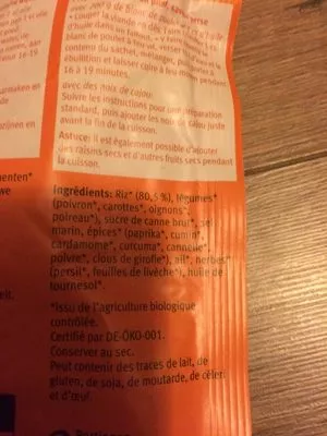 Lista de ingredientes del producto Riz Pilaf Natur compagnie 160 g