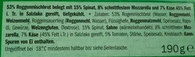 Lista de ingredientes del producto Holzofen Brot Spinat-Hirtenkäse Trattoria Alfredo, Alfredo 190 g