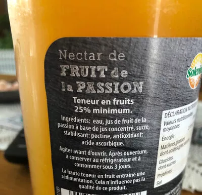 Lista de ingredientes del producto Nectar de Fruit de la Passion Solevita 