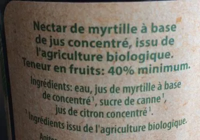 Lista de ingredientes del producto Nectar de myrtille Solevita 