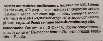 Lista de ingredientes del producto Salmón para cocinar al vapor verduras mediterráneas  300 gr