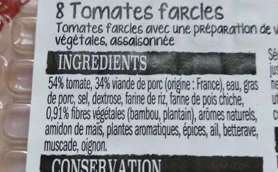 Lista de ingredientes del producto Tomates farcies l'etal du boucher 1,2kg