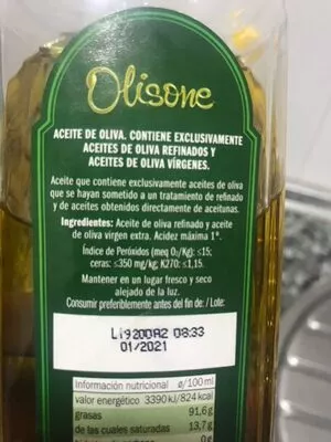 Lista de ingredientes del producto Olisone aceite de oliva intenso Olisone 