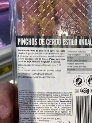 Lista de ingredientes del producto Pinchos estilo andaluz Lidl 4 x 85 g