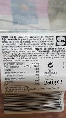 Lista de ingredientes del producto Paleta cocida Extra Realvalle 250 g