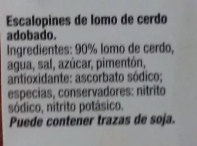 Lista de ingredientes del producto Lomo adobado de cerdo Lidl 480 g