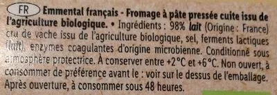 Lista de ingredientes del producto Bio Emmental français en tranches Chêne d'Argent 200 g