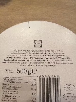 Lista de ingredientes del producto Petit Brie de France Chêne d'Argent, CF&R 500 g