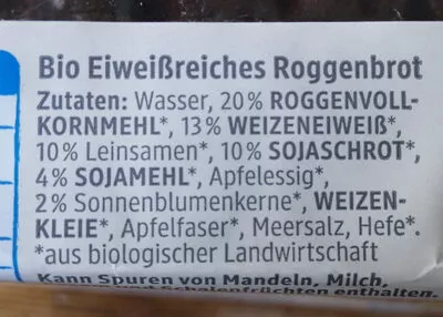 Lista de ingredientes del producto Eiweißbrot mit Sojaschrot dm Bio 250 g