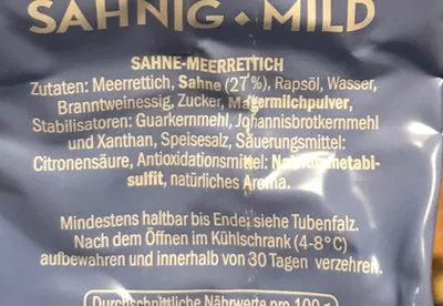 Lista de ingredientes del producto Sahne Meerrettich Kochs 