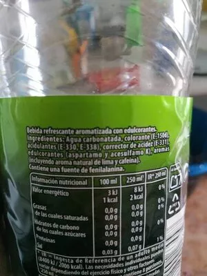 Lista de ingredientes del producto Pepsi MAX a la lima Pepsi 2 l