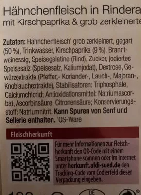 Lista de ingredientes del producto Hähnchenfleisch in Rinderaspik Metten 180 g