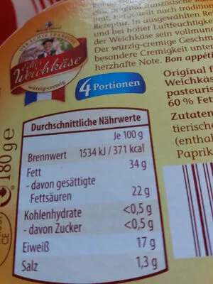 Lista de ingredientes del producto Edler Weichkäse Roi de treffle 180 g