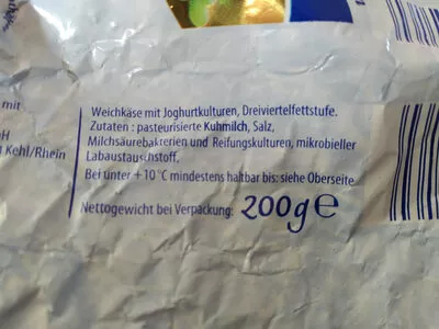 Lista de ingredientes del producto Französischer Weichkäse mit Joghurt-Kulturen Roi de Trefle 200 g