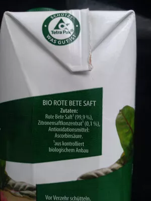 Lista de ingredientes del producto Rote Bete Saft Schneekoppe 500 ml