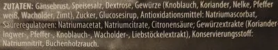 Lista de ingredientes del producto Gänsebrust Bösinger, Aldi 80 g