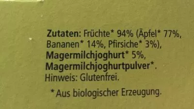 Lista de ingredientes del producto Früchte-freund Banane-pfirsich In Apfel Hipp 50 g