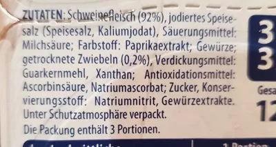 Lista de ingredientes del producto Pikante Zwiebelmettwurst Zimbo 