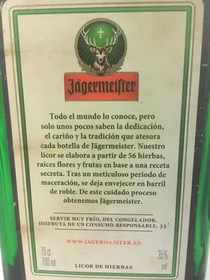 Lista de ingredientes del producto Jagermeifter Jägermeister 70cl