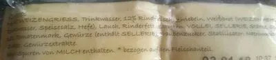 Lista de ingredientes del producto Rindfleisch Maultaschen Bürger 360 g