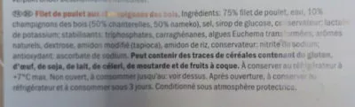 Lista de ingredientes del producto Filet de poulet aux champignons des bois Saint Alby 150g