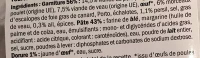 Lista de ingredientes del producto Tourte aux 3 viandes et foie gras Deluxe, Lidl 500 g