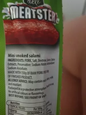 Lista de ingredientes del producto Salami snack  