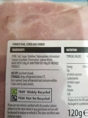 Lista de ingredientes del producto Cooked ham slices  120 g