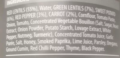 Lista de ingredientes del producto Cajun Sweet Potato & Lentil Soup Aldi,  Specially Selected 400g