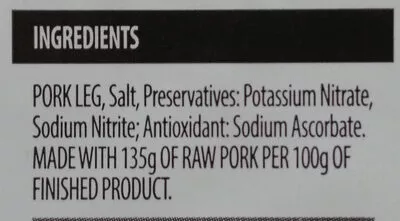 Lista de ingredientes del producto Serrano Ham The Deli, Aldi 100 g