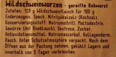 Lista de ingredientes del producto Wildschweinwurzen Ager 120 g