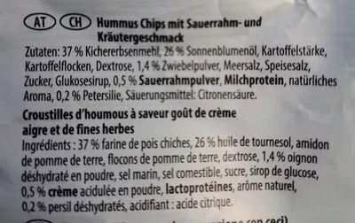 Lista de ingredientes del producto Hummus Chips Snack Fun 100