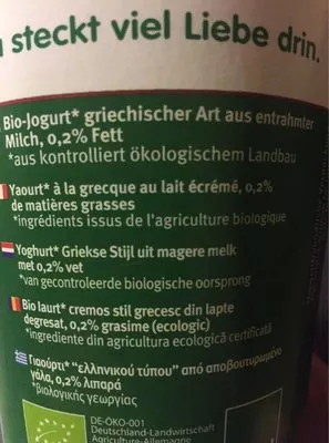 Lista de ingredientes del producto Bio yogurt Andechser Natur, Rewe 400g