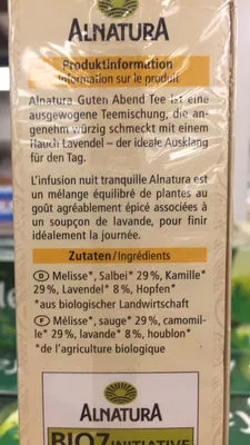 Lista de ingredientes del producto Infusion aux plantes bio Alnatura,  Bio 