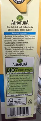 Lista de ingredientes del producto Boisson à l'avoine calcium ALTANATURA 1L