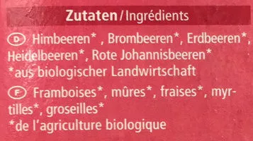 Lista de ingredientes del producto Mélange de baies ALNATURA 300 g