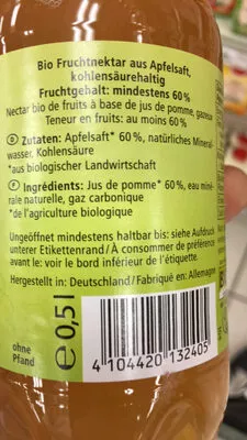 Lista de ingredientes del producto Bio Jus de pomme avec de l'eau gazeuse Alnatura 500 ml