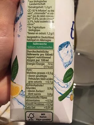 Lista de ingredientes del producto Alnatura - Eistee Zitronengras Alnatura 500 ml