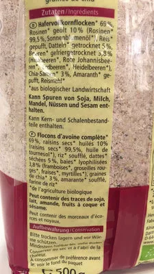 Lista de ingredientes del producto Rote Beeren Porridge Alnatura 500 g