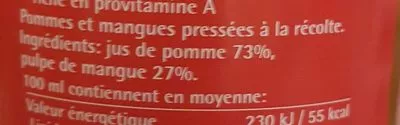 Lista de ingredientes del producto Jus De Pomme Mangue 75CL Beutelsbacher 75 cL