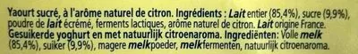 Lista de ingredientes del producto Le yaourt au citron La Laitière, Nestlé 600g