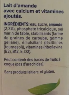 Lista de ingredientes del producto Lait d'amande Alpro 