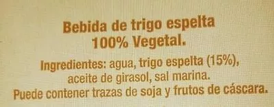 Lista de ingredientes del producto Bebida de trigo espelta Hacendado 