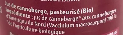 Lista de ingredientes del producto Bio Cranberry Pur jus de canneberge Alnavit 330 ml